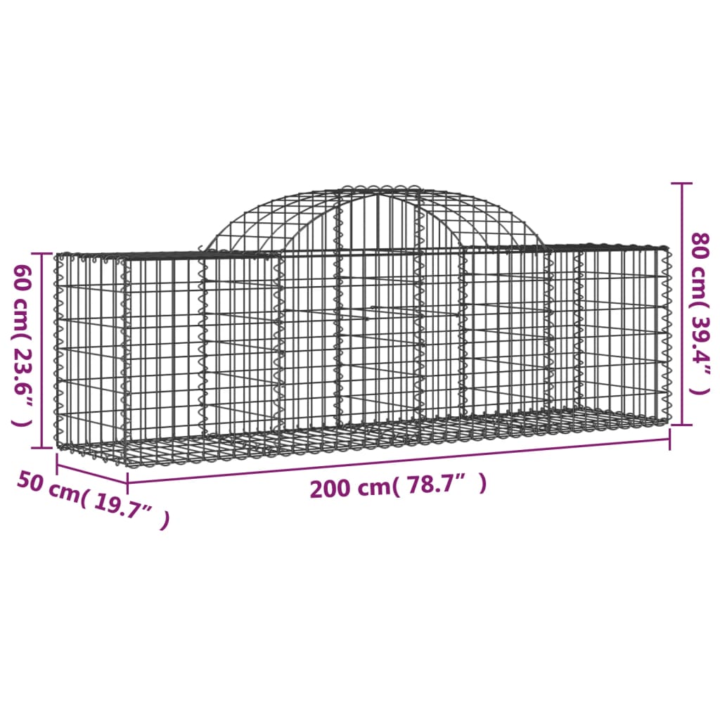 vidaXL Cestos gabião arqueados 5 pcs 200x50x60/80 cm ferro galvanizado