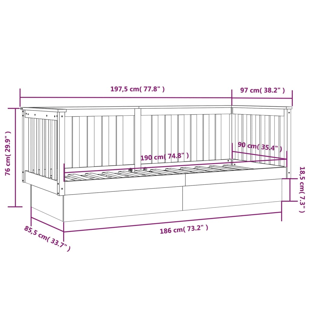 vidaXL Sofá-cama sem colchão 90x190 cm madeira de pinho maciça branco