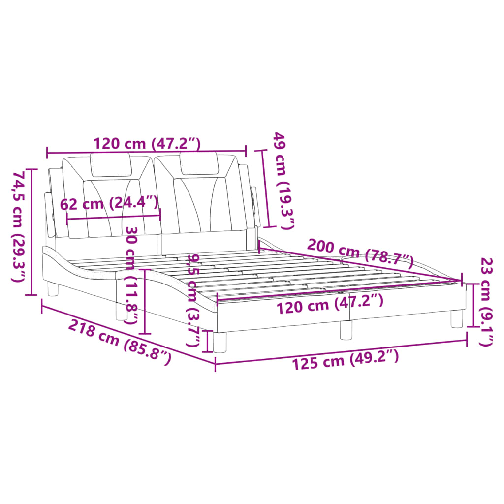 vidaXL Estrutura cama c/ cabeceira 120x200cm couro artificial castanho