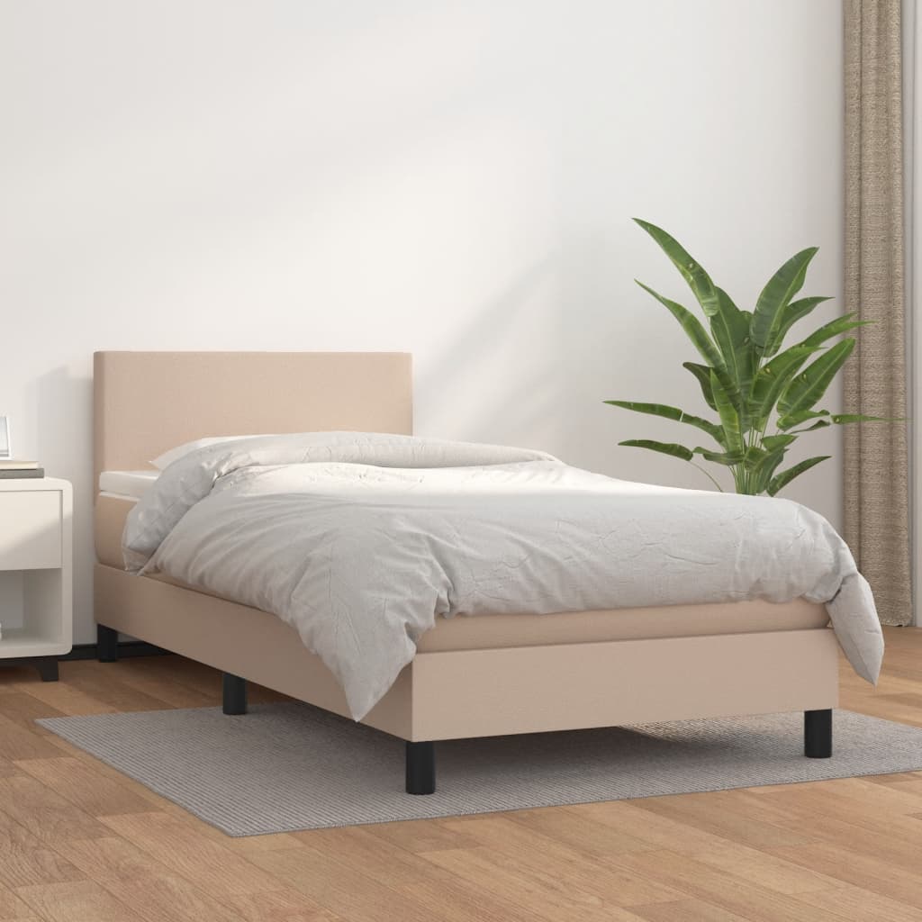 vidaXL Cama com molas/colchão 100x200 cm couro artificial cappuccino