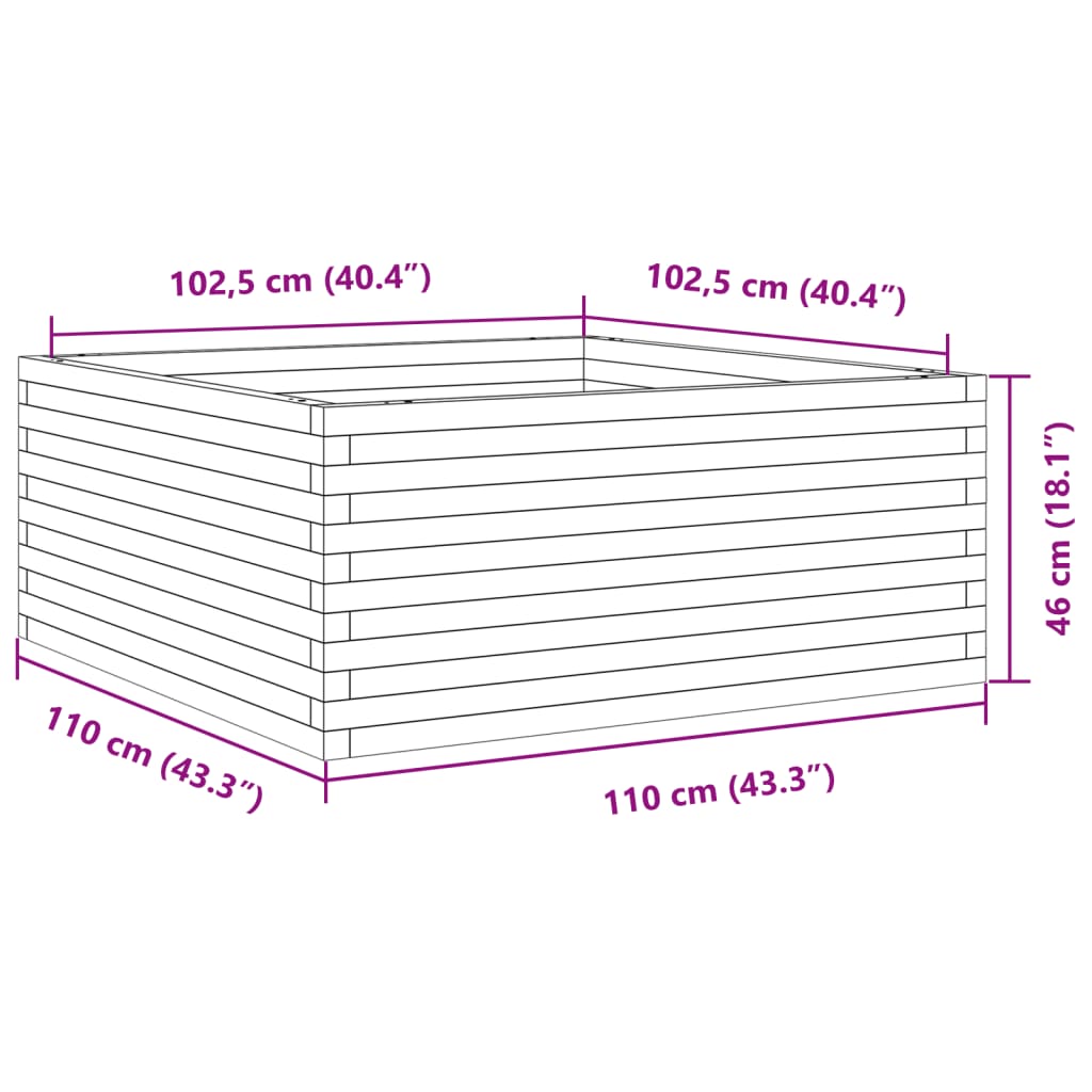 vidaXL Vaso/floreira de jardim 110x110x46 cm madeira de pinho maciça