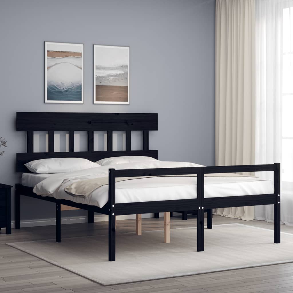 vidaXL Cama para idosos king size com cabeceira madeira maciça preto