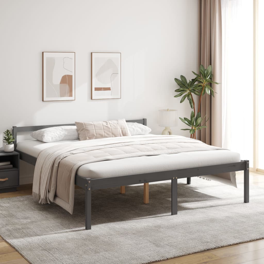 vidaXL Cama para idosos 200x200 cm pinho maciço cinza