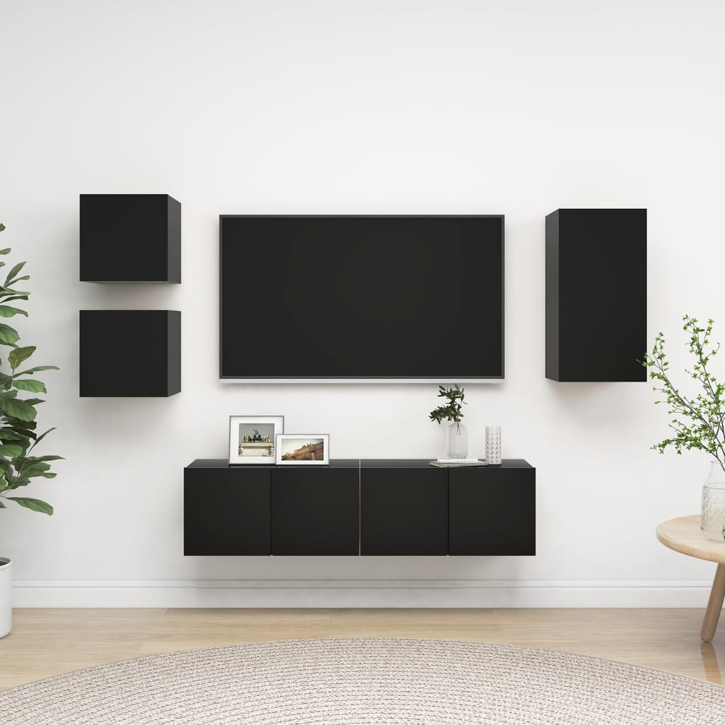 vidaXL 5 pcs conjunto de móveis de TV derivados de madeira preto