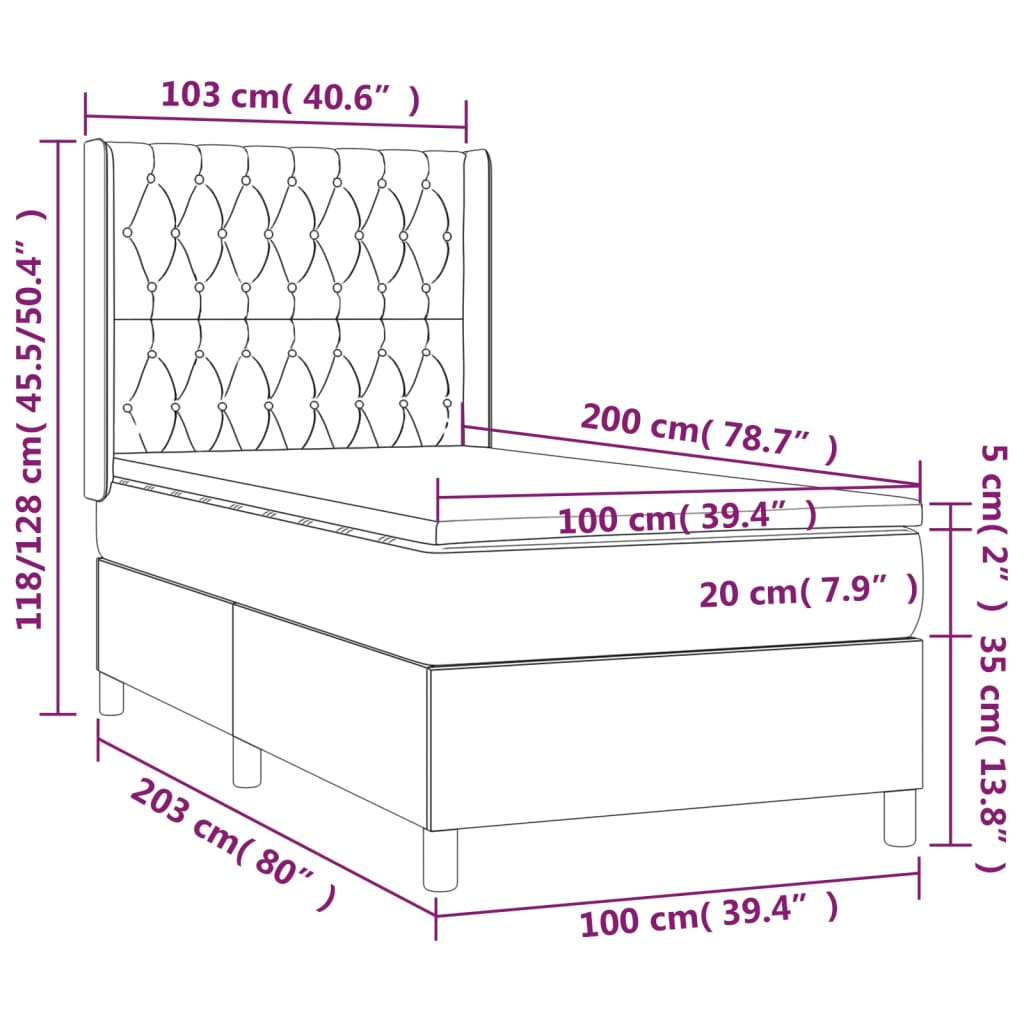 vidaXL Cama box spring c/ colchão/LED 100x200 cm veludo azul-escuro