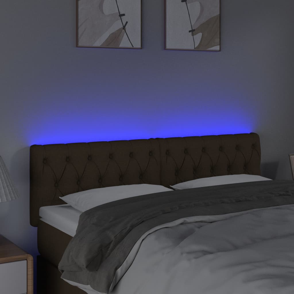 vidaXL Cabeceira de cama c/ luzes LED tecido 160x7x78/88 cm castanho