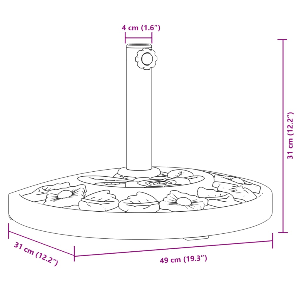 vidaXL Base para guarda-sol p/ postes de Ø38/48 mm 9 kg semicircular