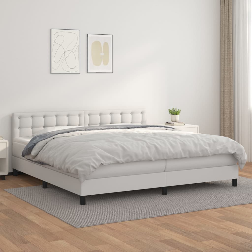 vidaXL Cama com molas/colchão 200x200 cm couro artificial branco