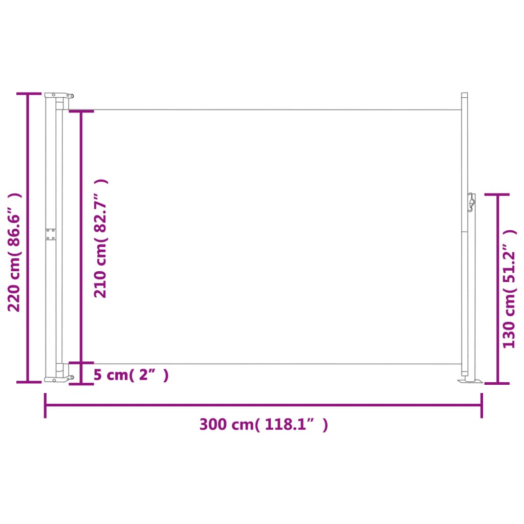 vidaXL Toldo lateral retrátil para pátio 220x300 cm castanho