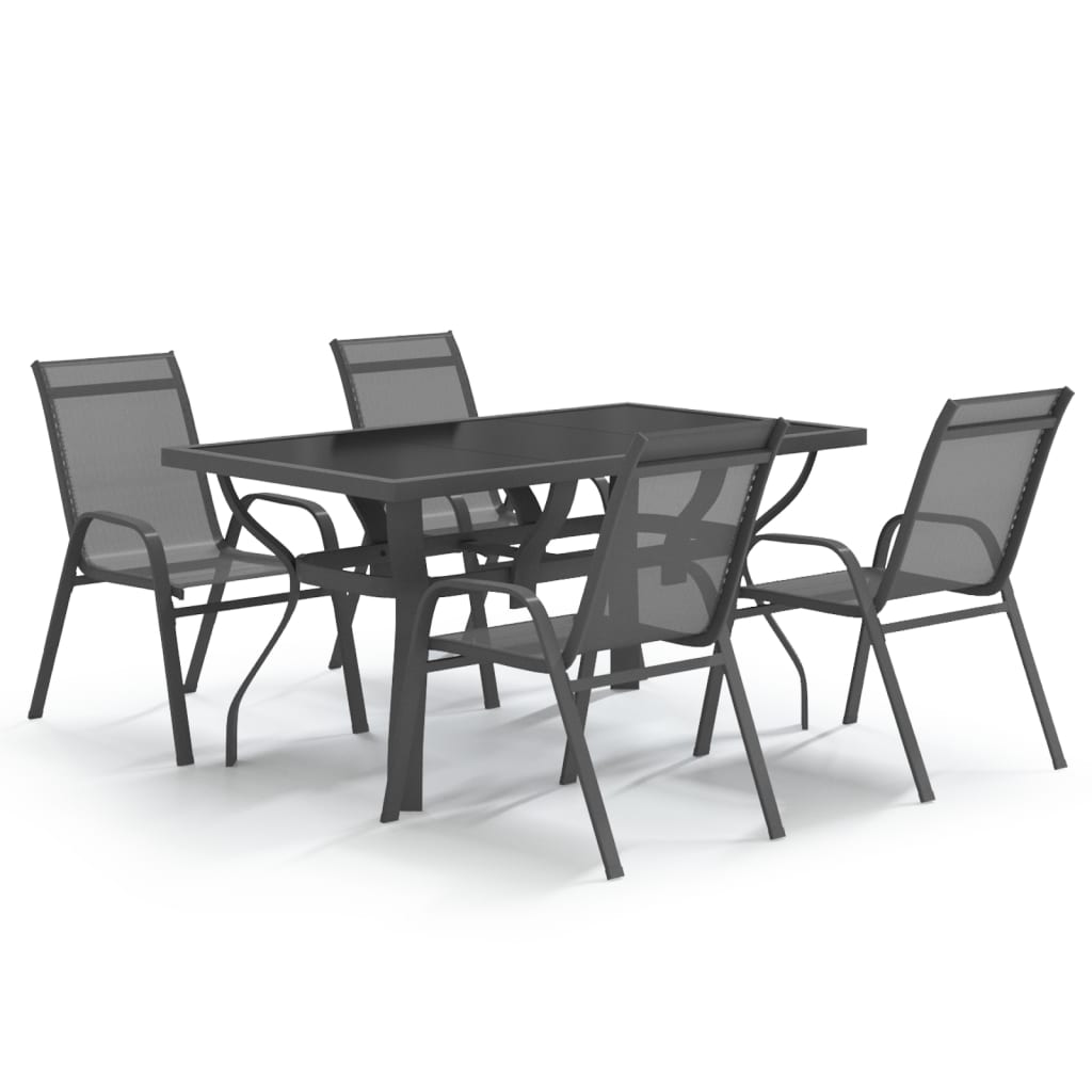 vidaXL 5 pcs conjunto de jantar para jardim cinzento e preto