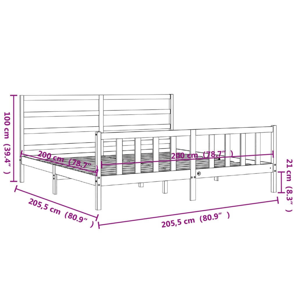 vidaXL Estrutura cama c/ cabeceira 200x200cm maciço castanho-mel