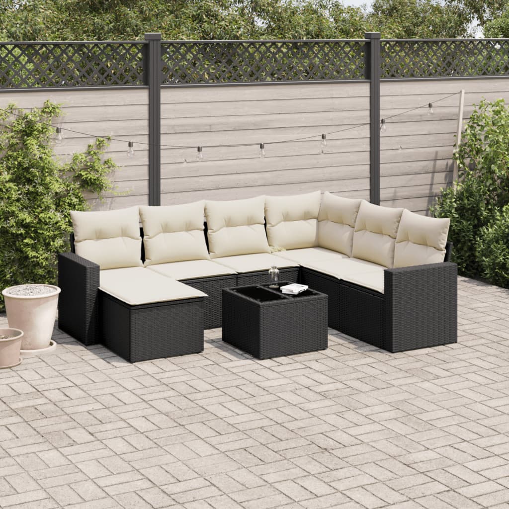 vidaXL 8 pcs conjunto sofás de jardim com almofadões vime PE preto