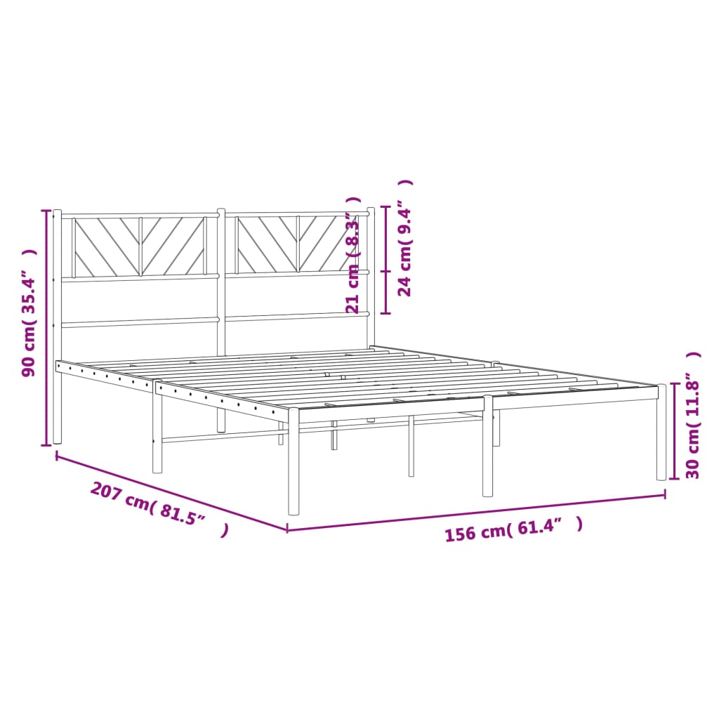 vidaXL Estrutura de cama em metal com cabeceira 150x200 cm preto