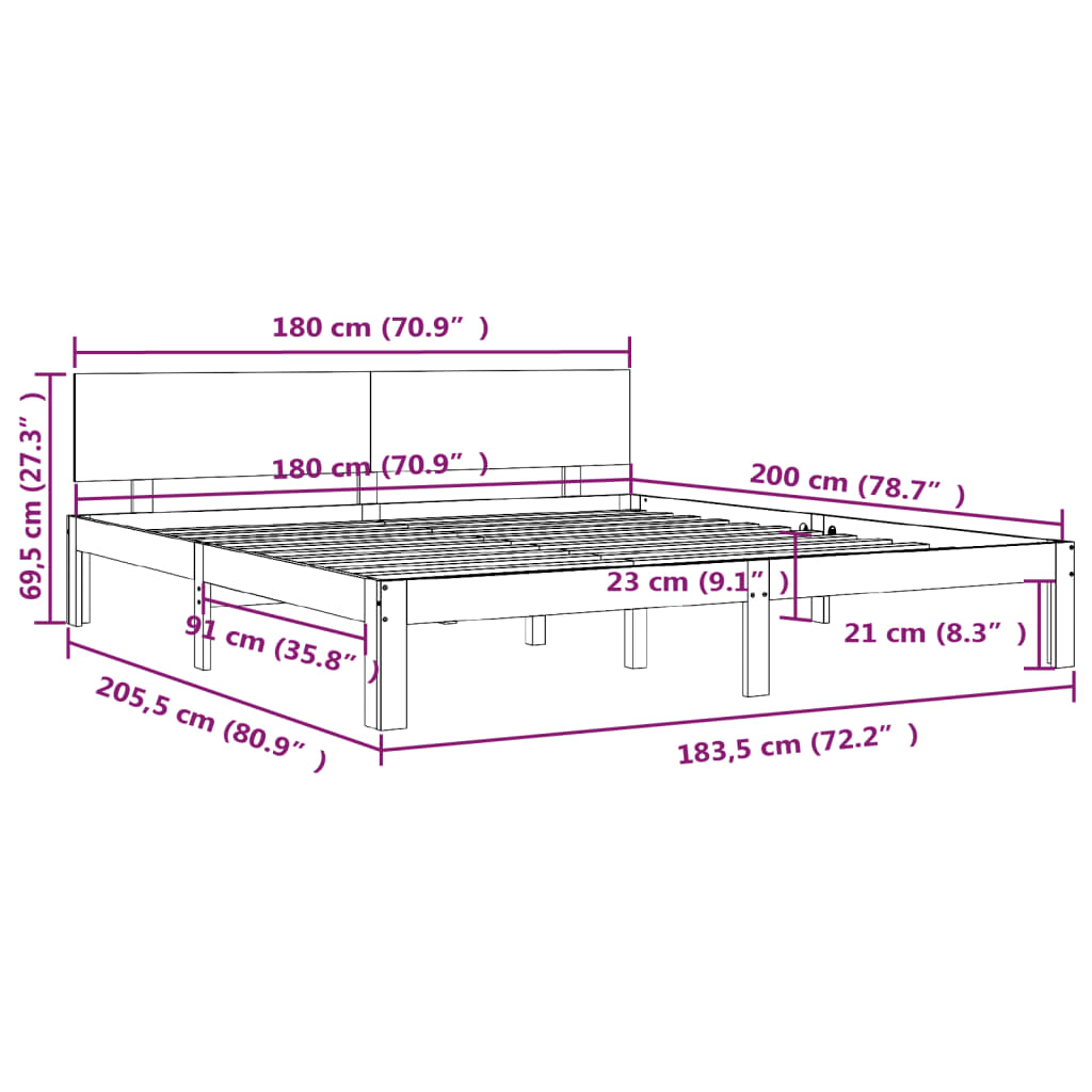 vidaXL Estrutura de cama super king pinho maciço 180x200 cm branco