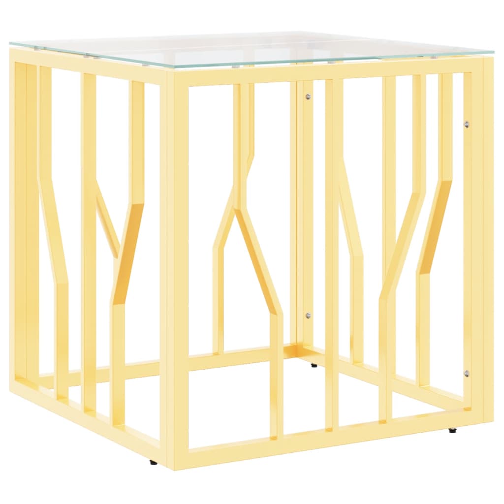 vidaXL Mesa de centro 50x50x50 cm aço inoxidável e vidro dourado