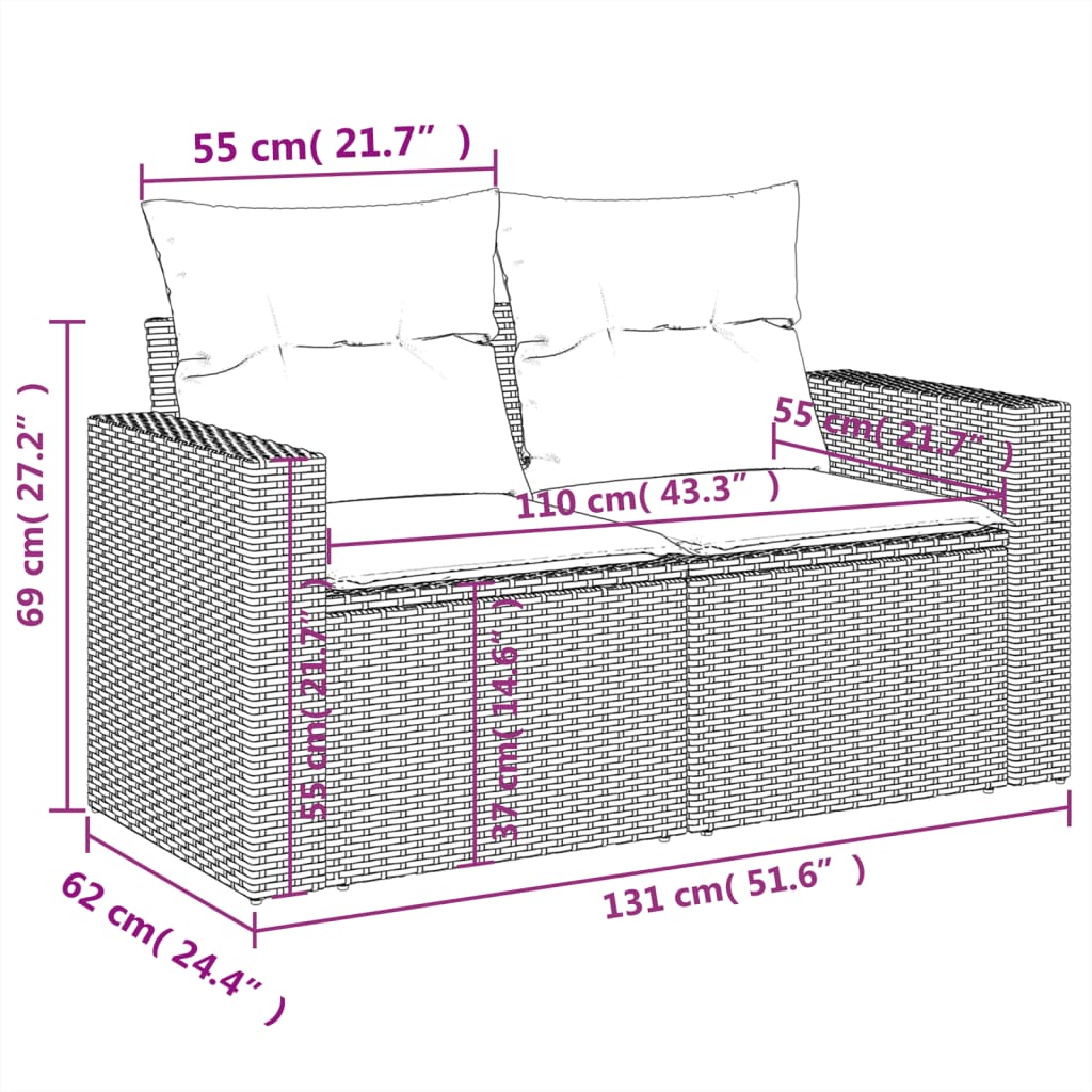 vidaXL 5 pcs conjunto de sofás p/ jardim com almofadões vime PE bege