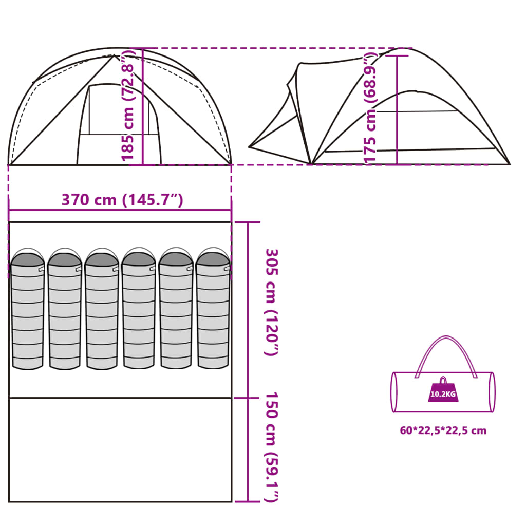 vidaXL Tenda familiar estilo cabana 6 pessoas imperm. cinza/laranja