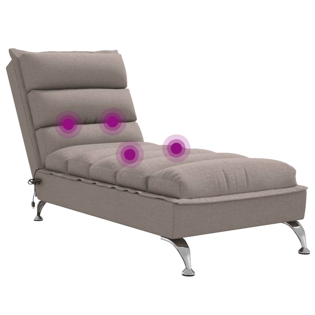 vidaXL Chaise lounge massagem c/ almofadões tecido cinza-acastanhado