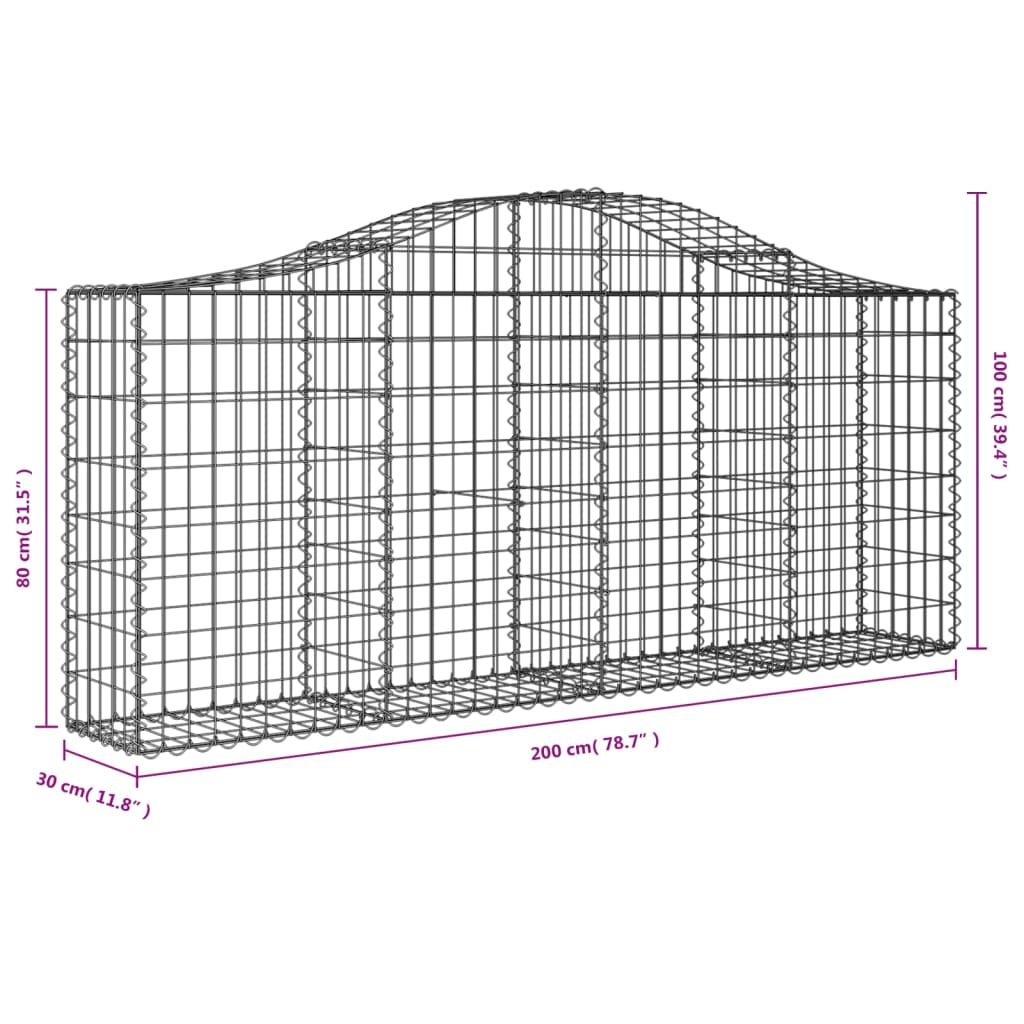 vidaXL Cestos gabião arqueados 40pcs 200x30x80/100cm ferro galvanizado