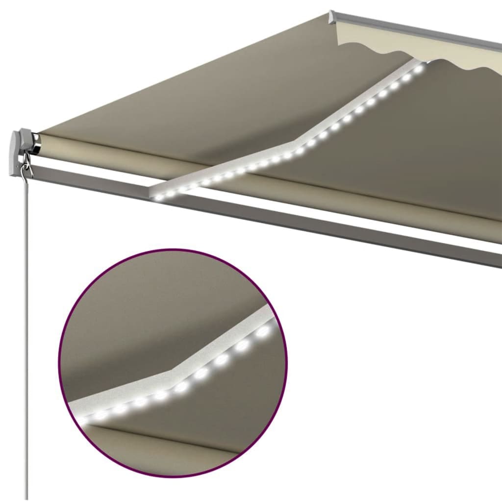 vidaXL Toldo automático com LED e sensor de vento 500x300 cm cor creme