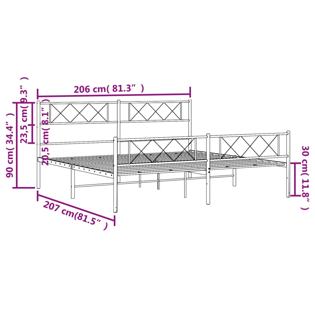 vidaXL Estrutura de cama com cabeceira e pés 200x200 cm metal branco