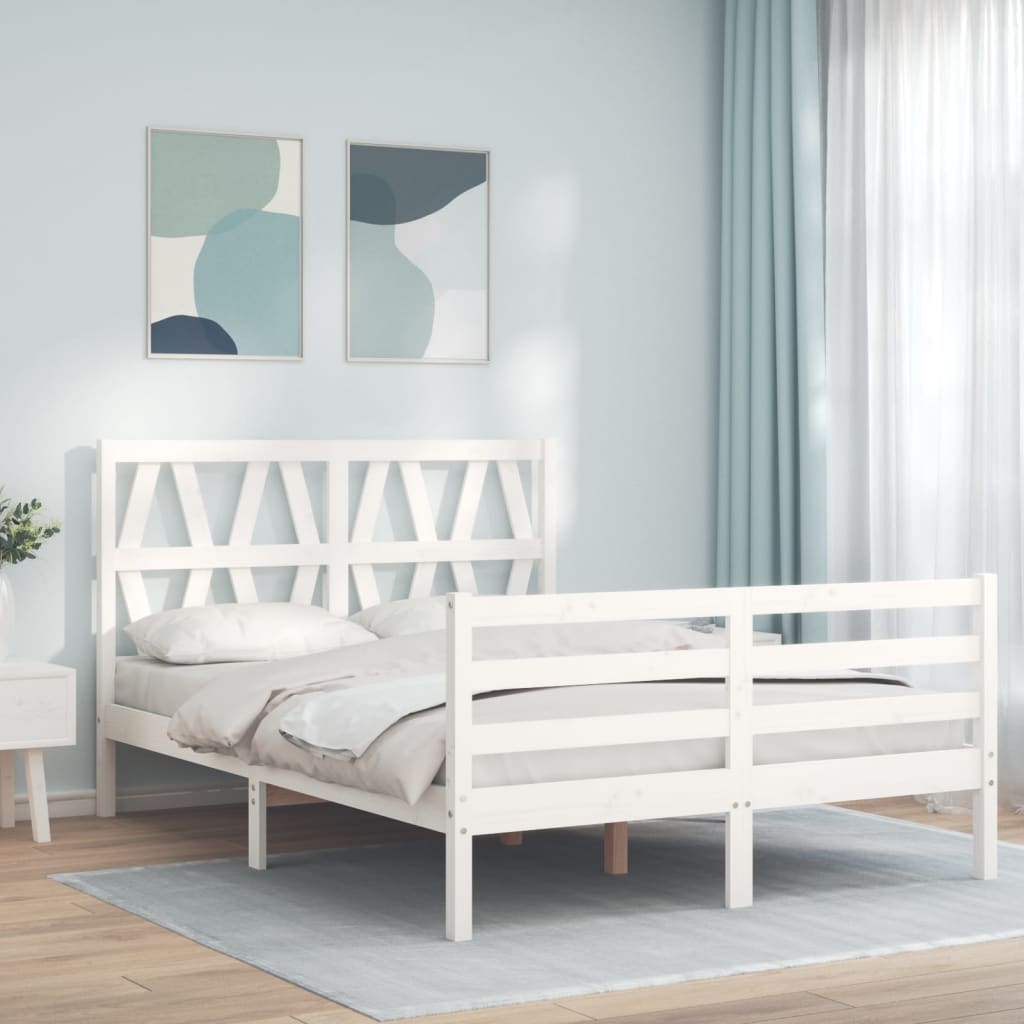 vidaXL Estrutura de cama com cabeceira 140x200cm madeira maciça branco