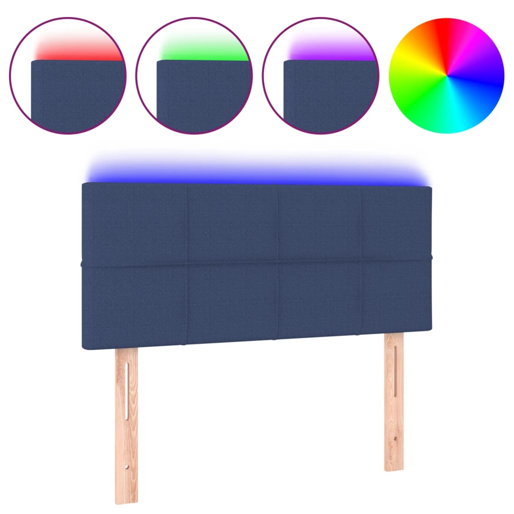 vidaXL Cabeceira de cama c/ luzes LED tecido 90x5x78/88 cm azul