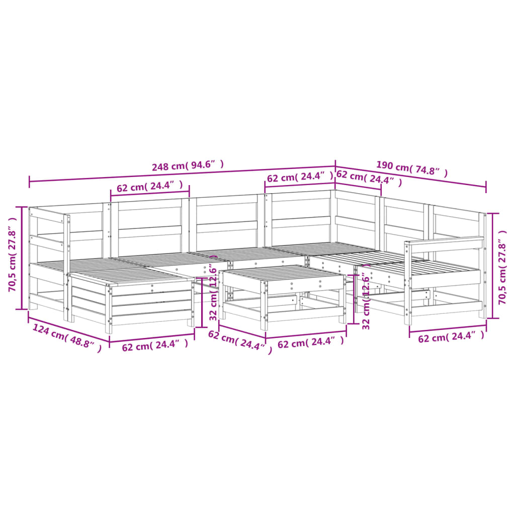 vidaXL 8 pcs conjunto sofás de jardim pinho maciço branco