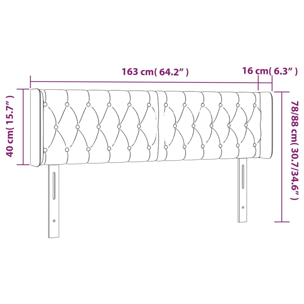 vidaXL Cabeceira cama c/ luzes LED tecido 163x16x78/88cm cinza-escuro