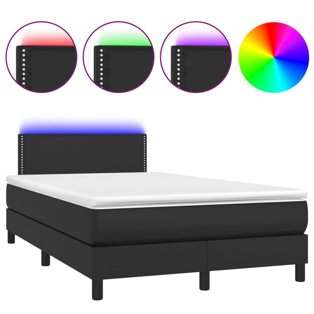 vidaXL Cama box spring c/ colchão/LED 120x200cm couro artificial preto