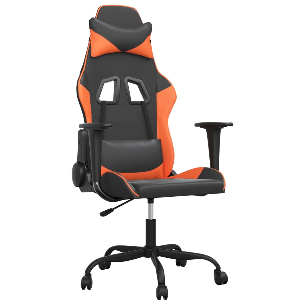 vidaXL Cadeira gaming massagens couro artificial preto e laranja