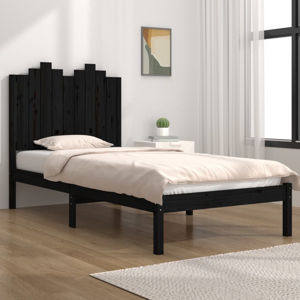 vidaXL Estrutura de cama pequena solteiro 75x190 cm pinho maciço preto