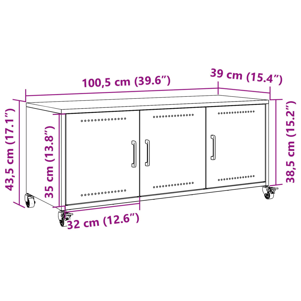 vidaXL Móvel de TV 100,5x39x43,5 cm aço verde-azeitona