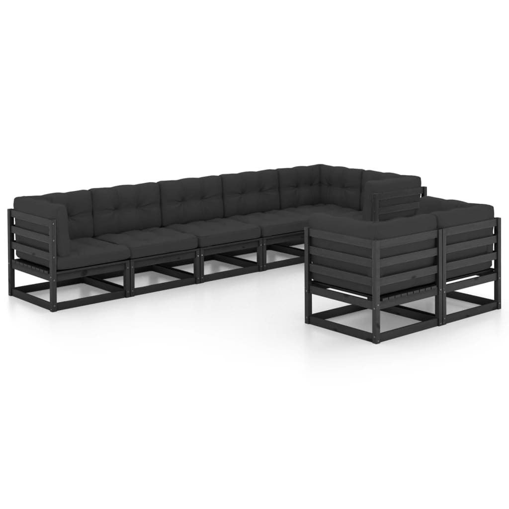 vidaXL 8 pcs conjunto lounge de jardim c/ almofadões pinho maciço