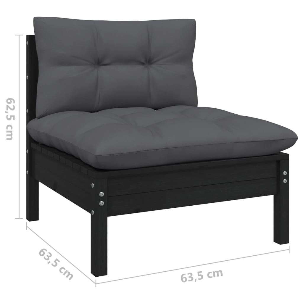 vidaXL 6 pcs conjunto lounge de jardim c/ almofadões pinho preto