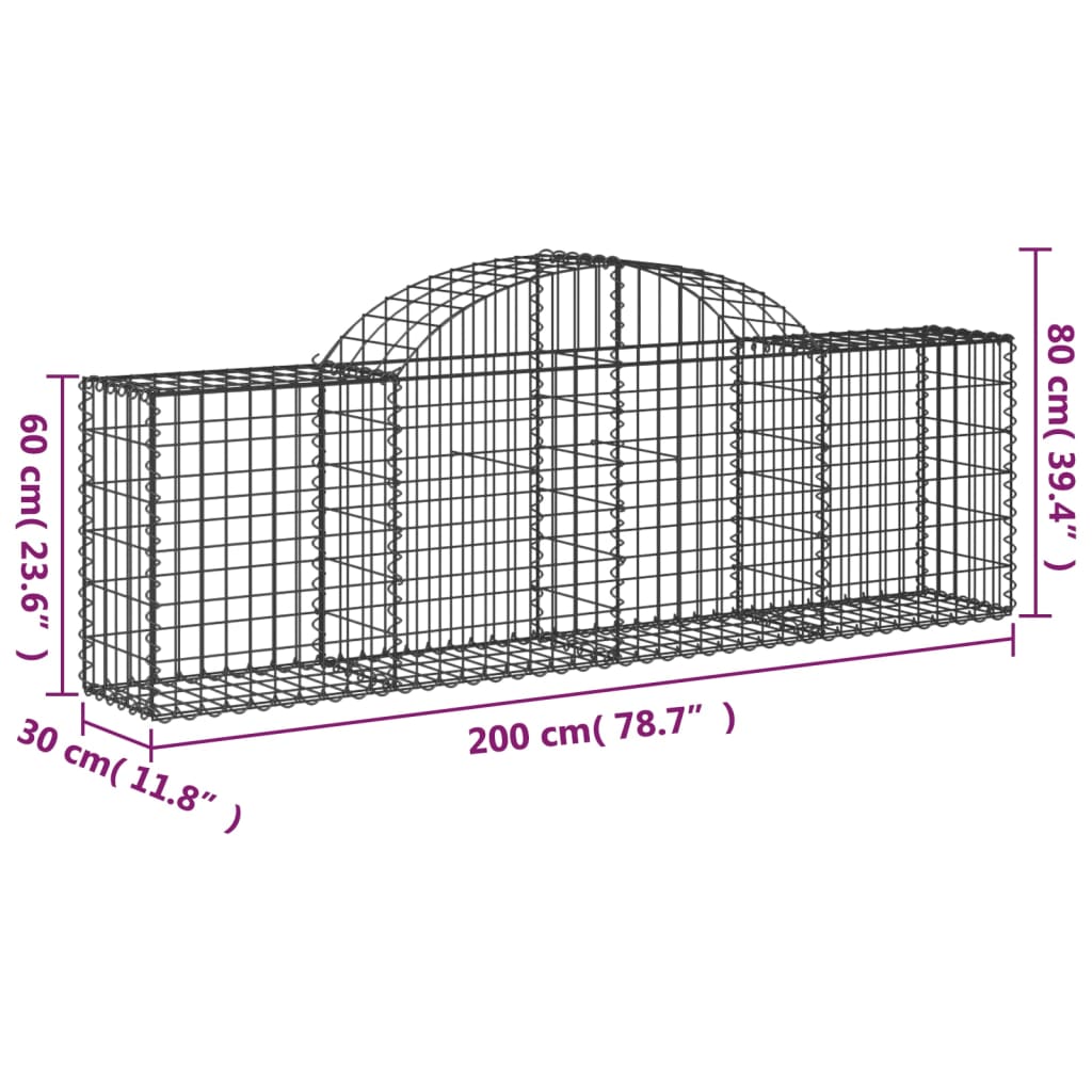 vidaXL Cestos gabião arqueados 13pcs 200x30x60/80 cm ferro galvanizado