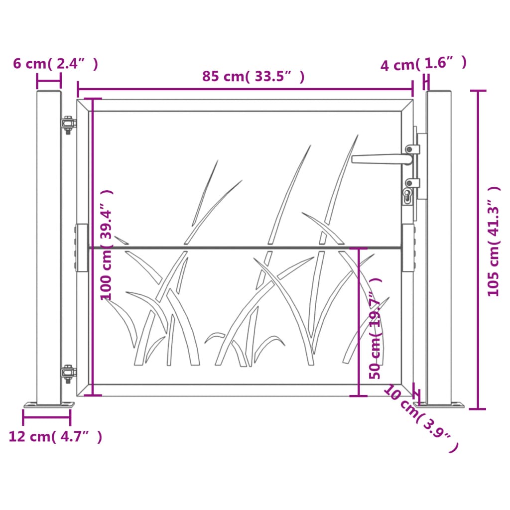 vidaXL Portão de jardim 105x105 cm aço design erva antracite