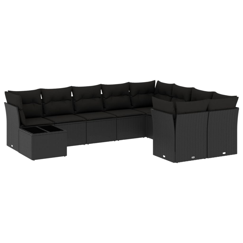 vidaXL 10 pcs conjunto sofás de jardim c/ almofadões vime PE preto