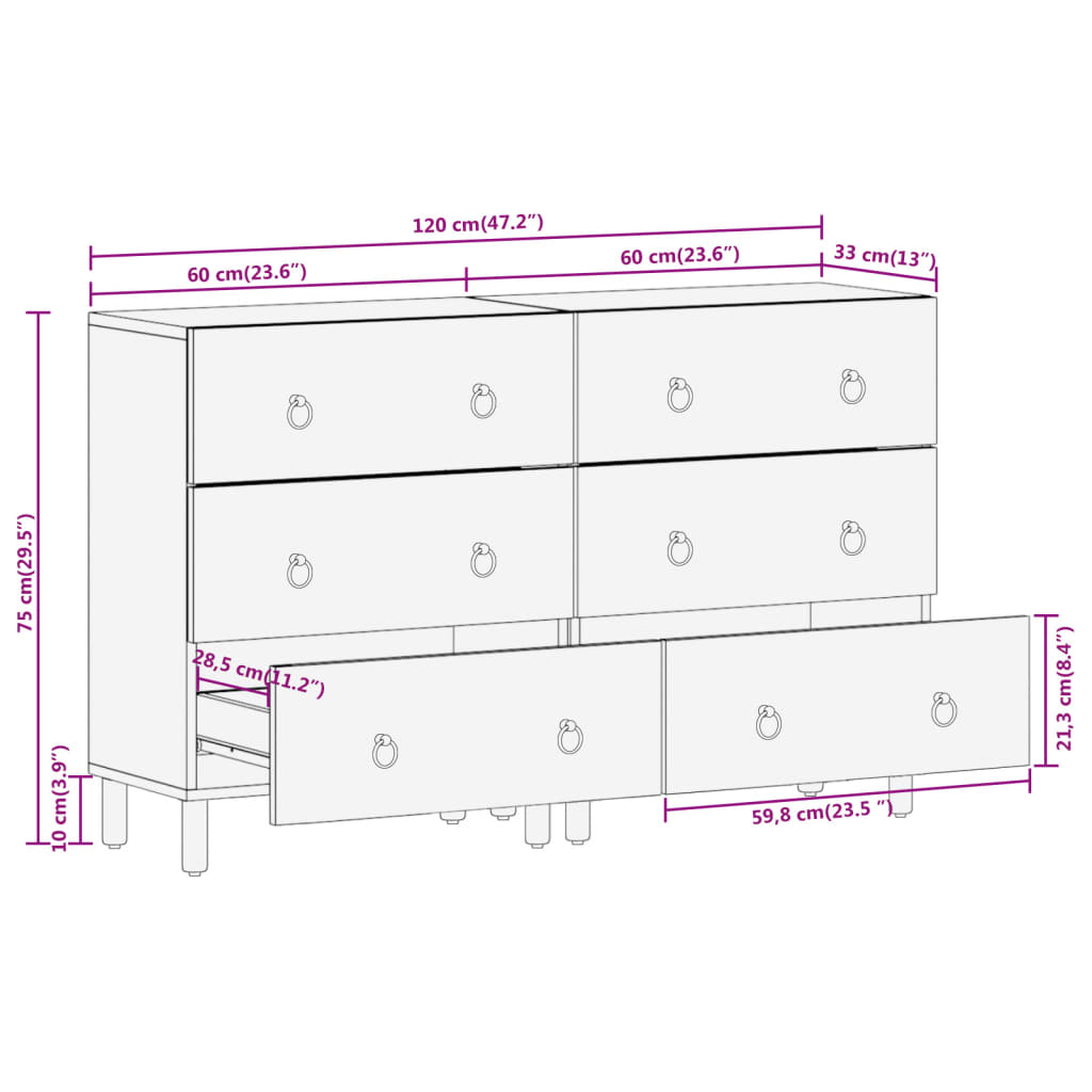 vidaXL Móveis de apoio 2 pcs 60x33x75 cm madeira de mangueira maciça