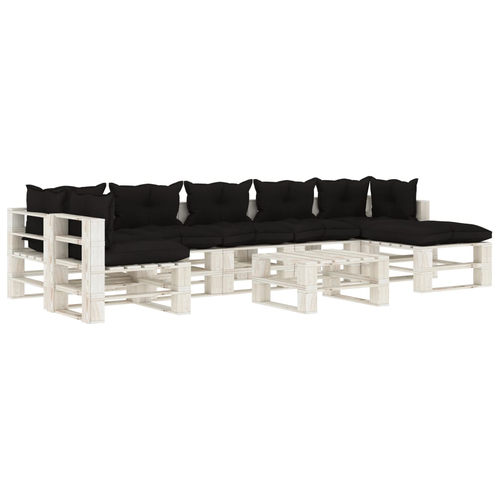 vidaXL 8 pcs conjunto lounge jardim paletes + almofadões madeira preto