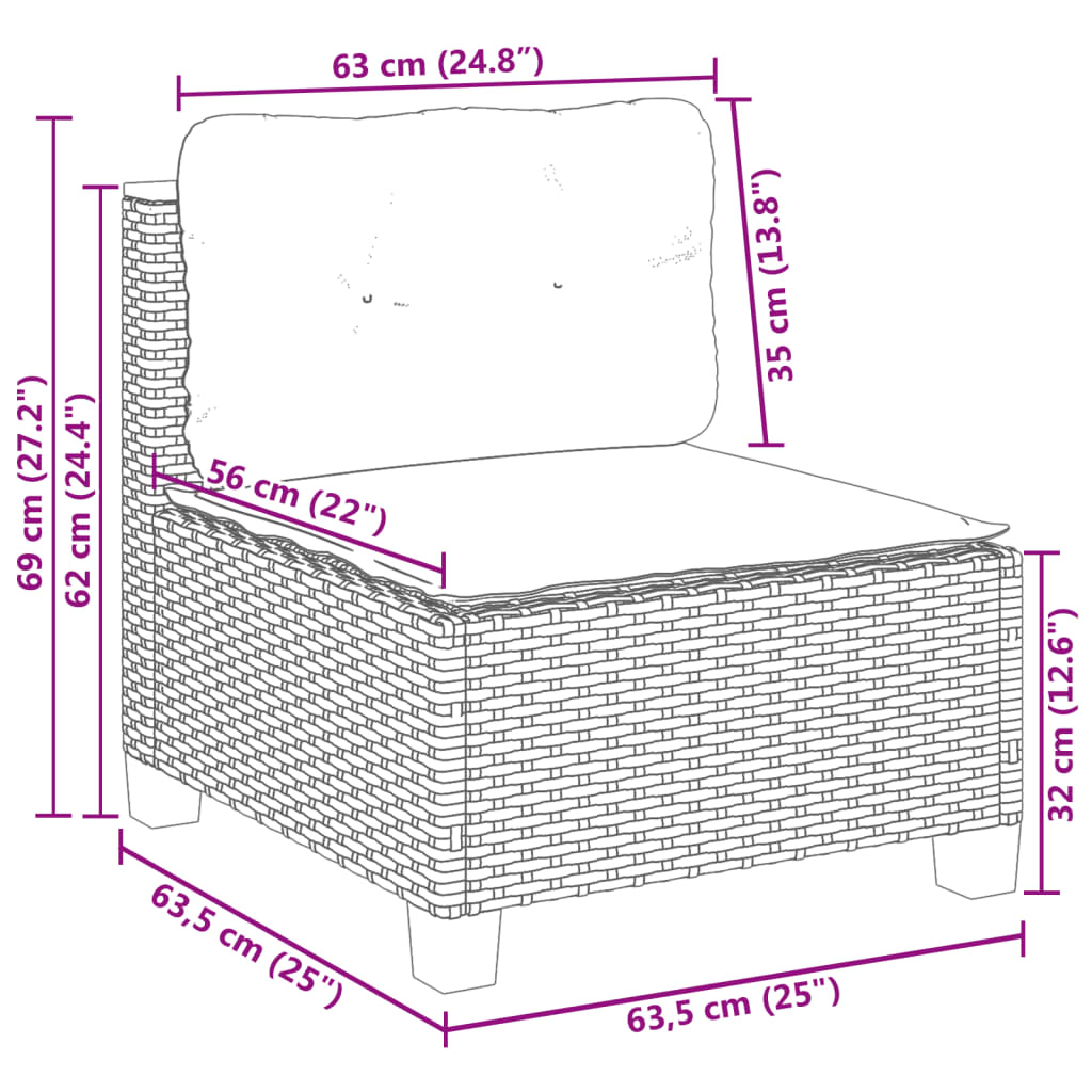 vidaXL 9 pcs conjunto sofás p/ jardim com almofadões vime PE cinzento