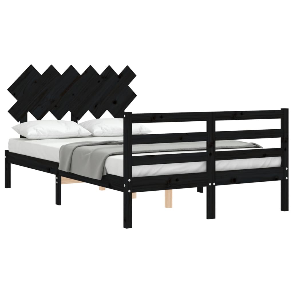 vidaXL Estrutura de cama com cabeceira 120x200cm madeira maciçao preto