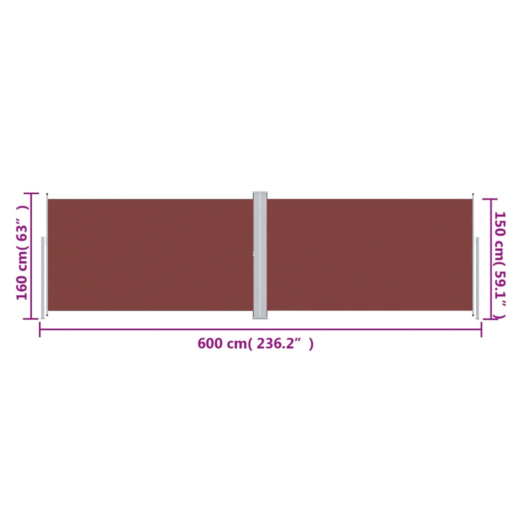 vidaXL Toldo lateral retrátil 160x600 cm castanho