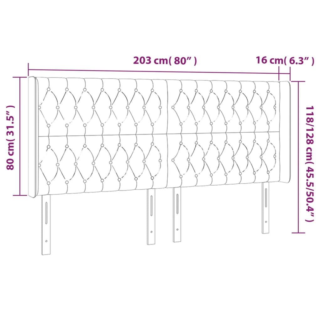 vidaXL Cabeceira cama c/ abas veludo 203x16x118/128 cm rosa