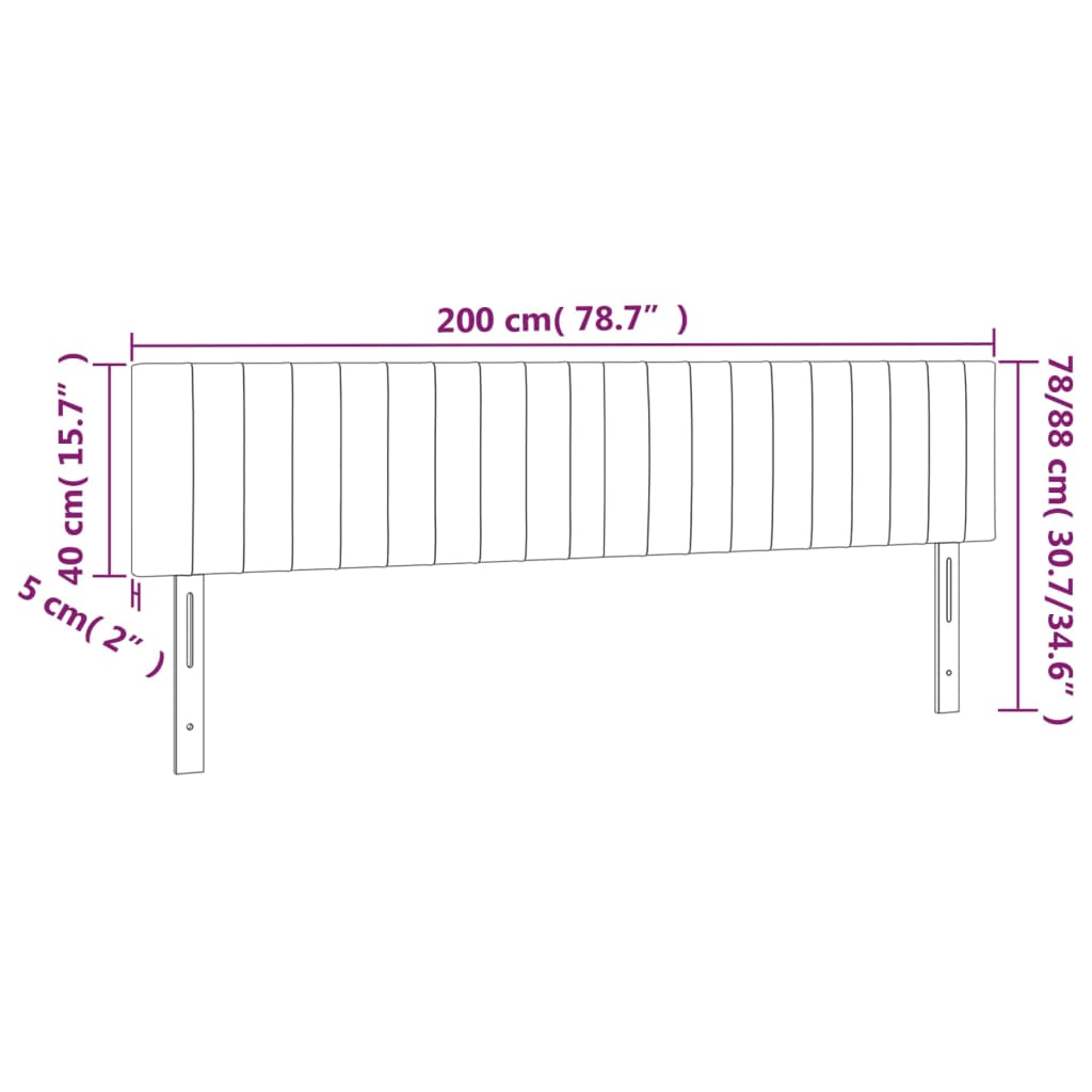 vidaXL Cabeceira de cama c/luzes LED tecido 200x5x78/88cm cinza-escuro