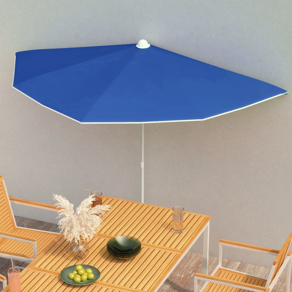 vidaXL Guarda-sol semicircular com mastro 180x90 cm azul-ciano