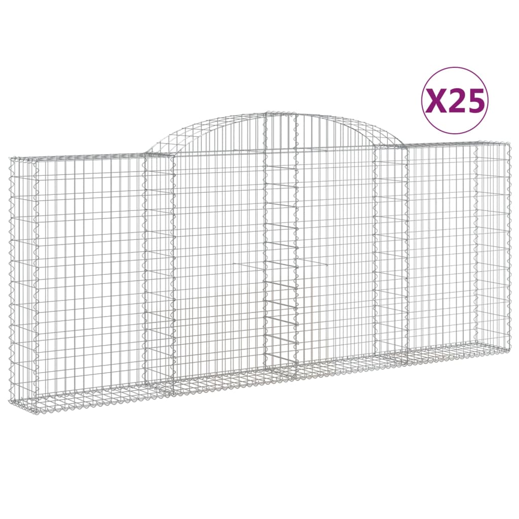 vidaXL Cestos gabião arqueados 25 pcs 300x30x120/140 ferro galvanizado