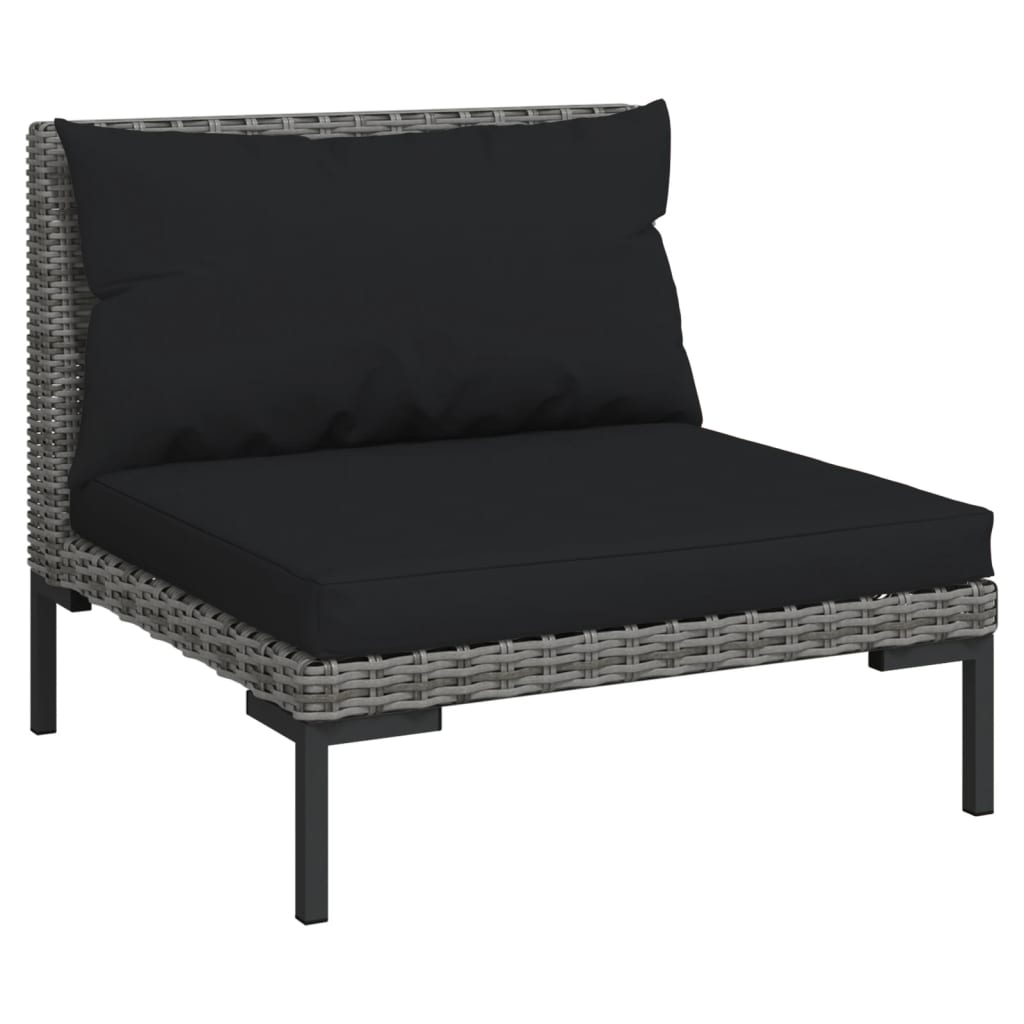 vidaXL 5 pcs conj. lounge jardim c/ almofadões vime PE cinzento-escuro