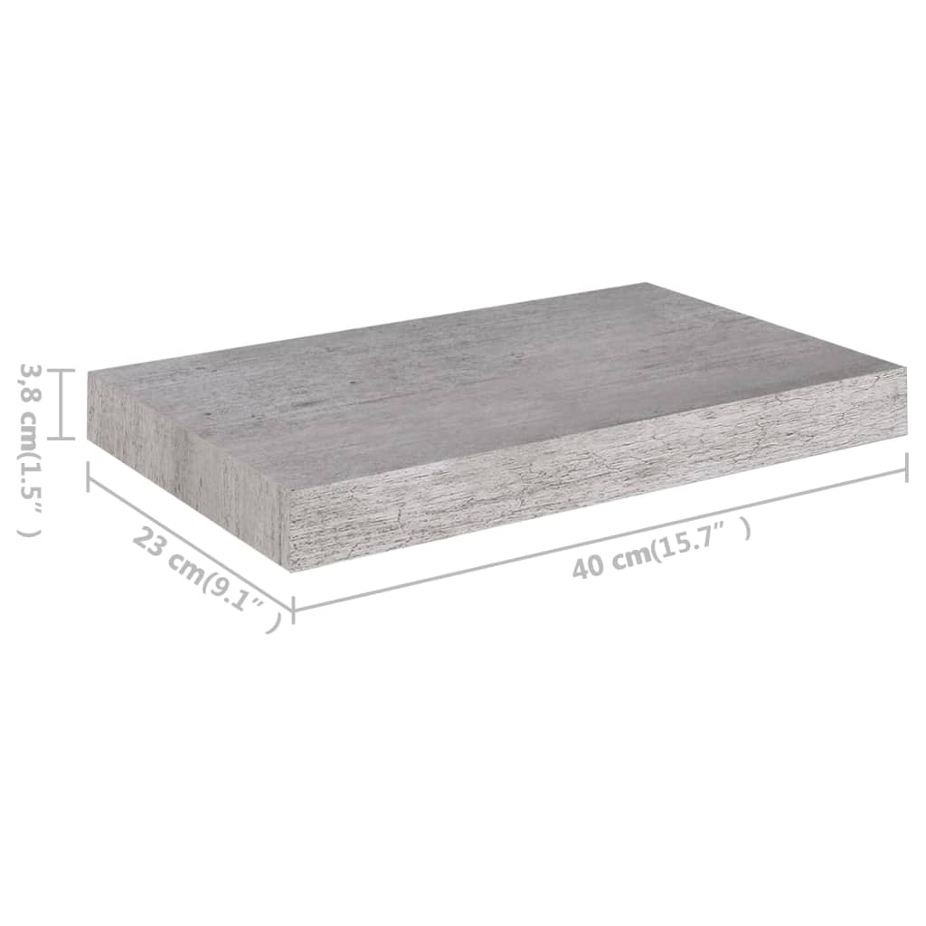 vidaXL Prateleira de parede suspensa 40x23x3,8 cm MDF cinzento-cimento