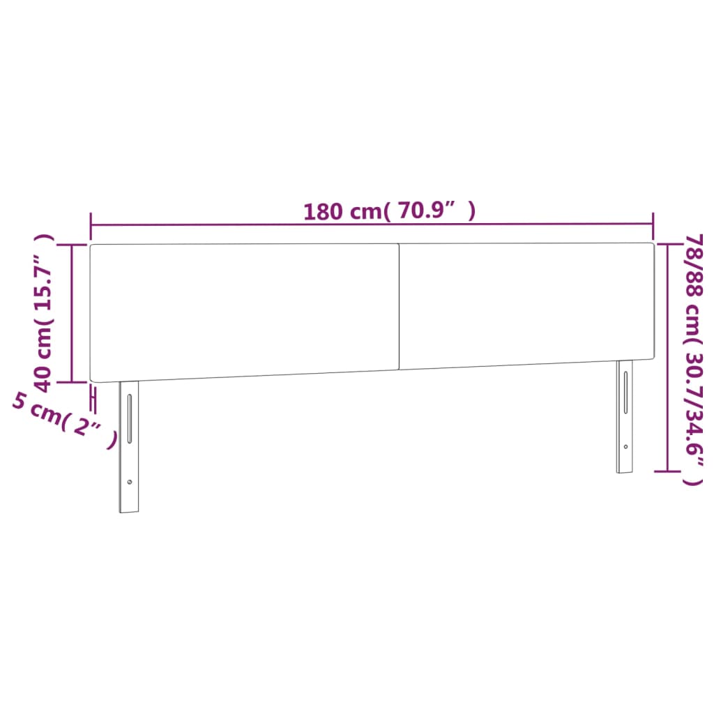 vidaXL Cabeceira de cama c/luzes LED veludo 180x5x78/88 cm cinza-claro